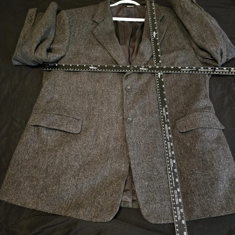 Stafford Sport Coat Mens 46R Gray Lamb Wool Tweed Herringbone Elbow Patch Blazer
